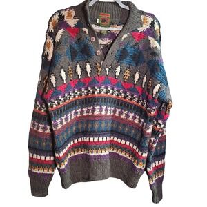Vtg Boston Traders LtdEd 100% Wool Chunky‎ Texture HandKnit Popover Sweater #365